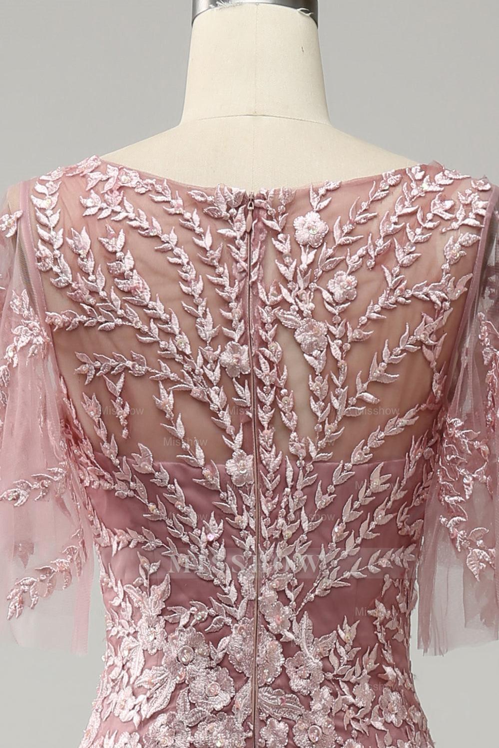 Floor-Length Mother of the Bride Lace Dresses with Trumpet/Mermaid Scoop Half Sleeves