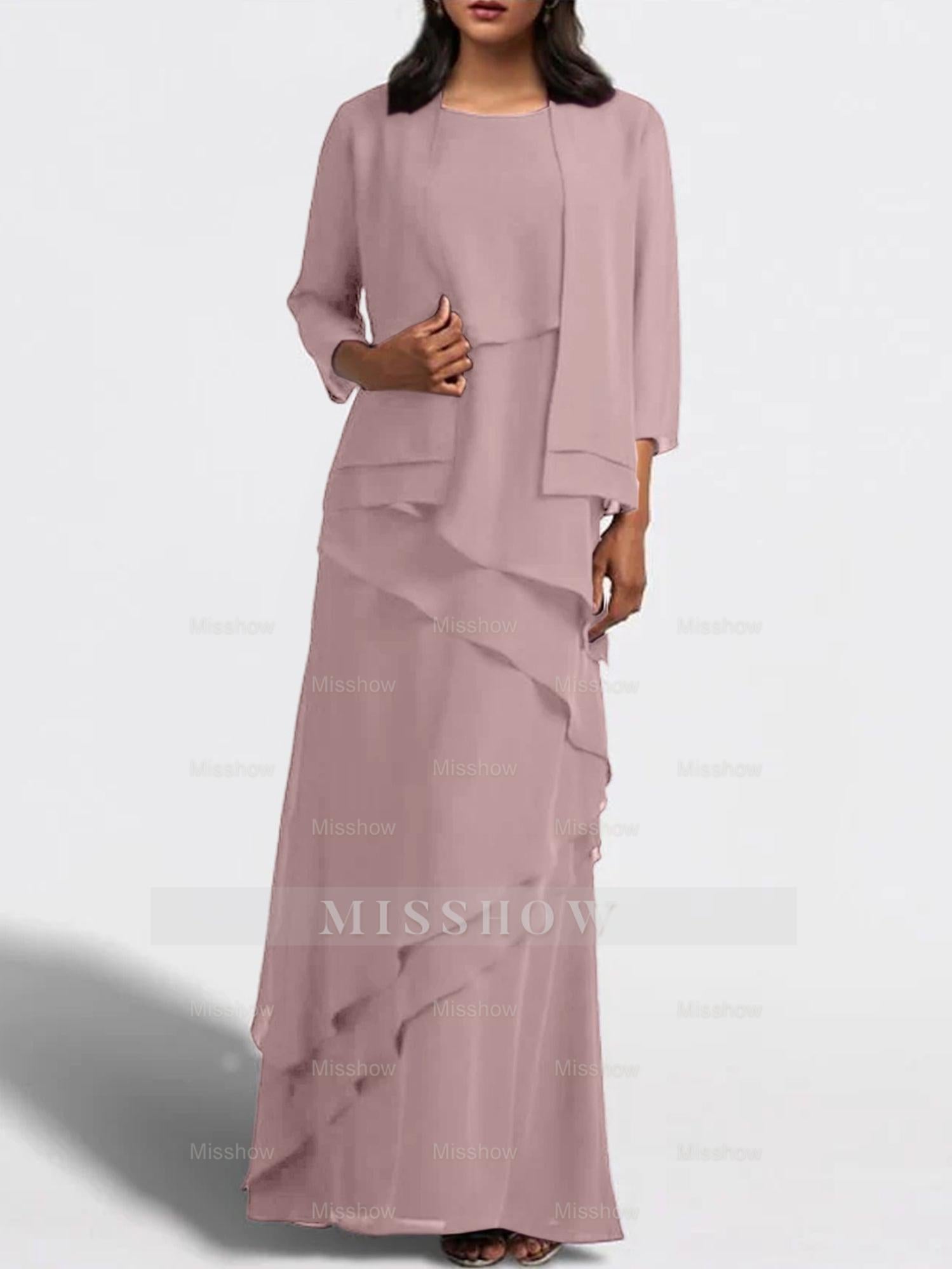 Floor-Length Mother of the Bride Sheath Dress with Matching Jacket