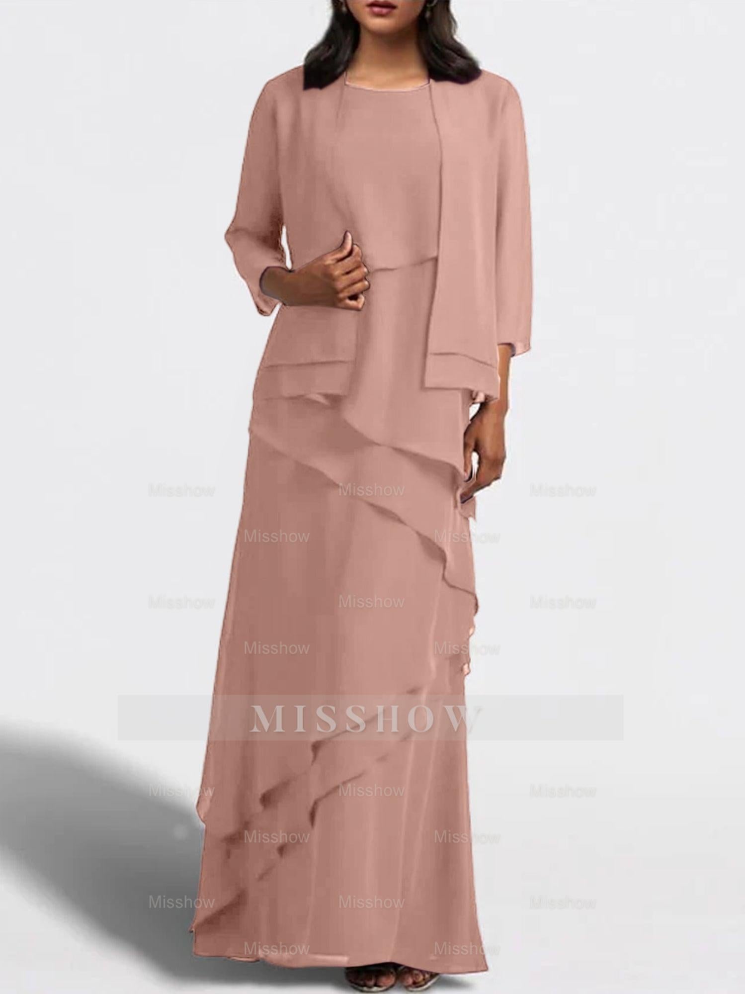 Floor-Length Mother of the Bride Sheath Dress with Matching Jacket