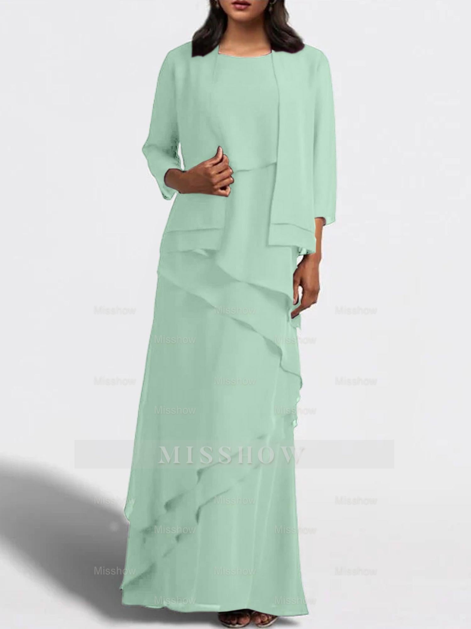 Floor-Length Mother of the Bride Sheath Dress with Matching Jacket