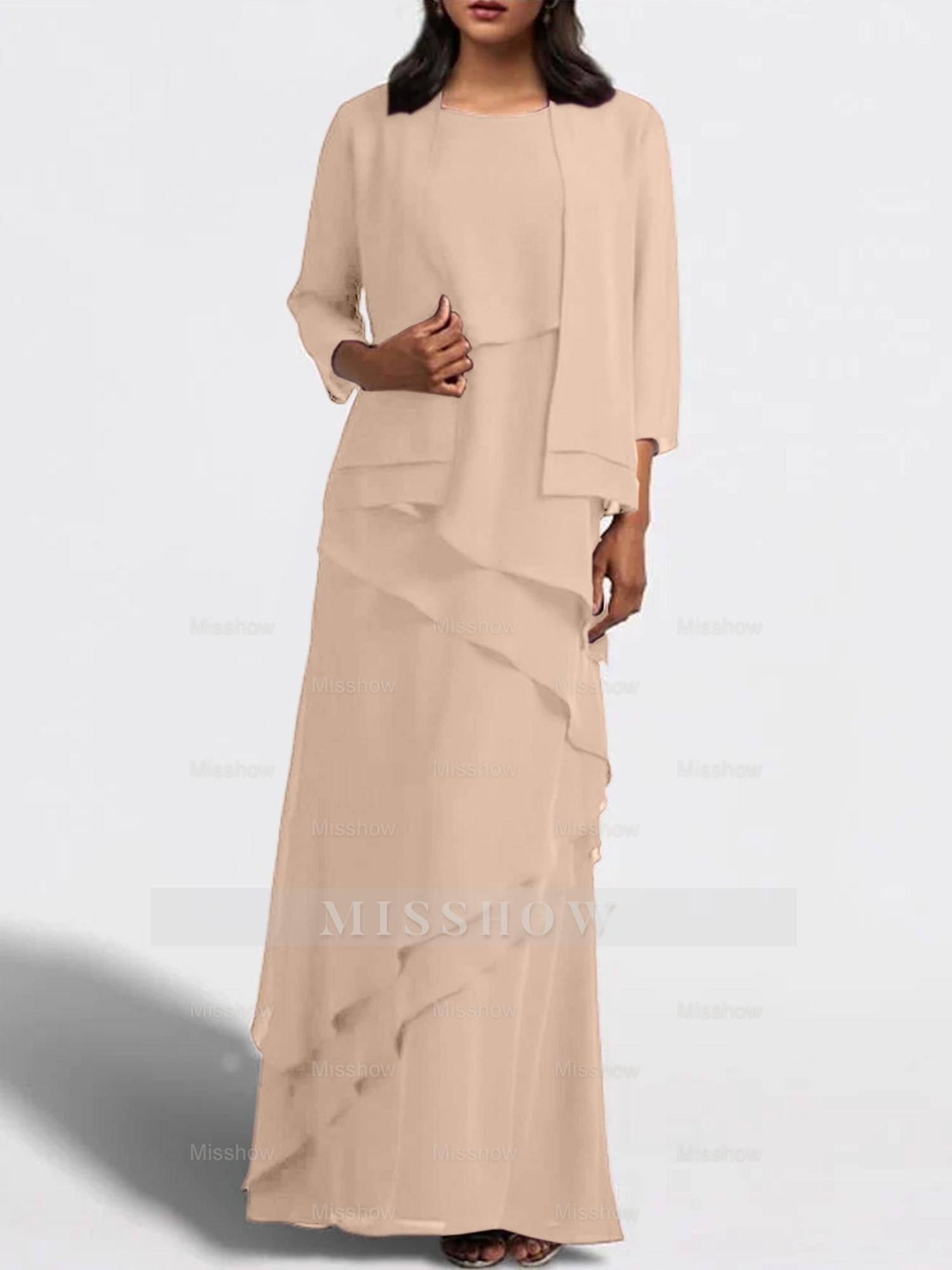 Floor-Length Mother of the Bride Sheath Dress with Matching Jacket