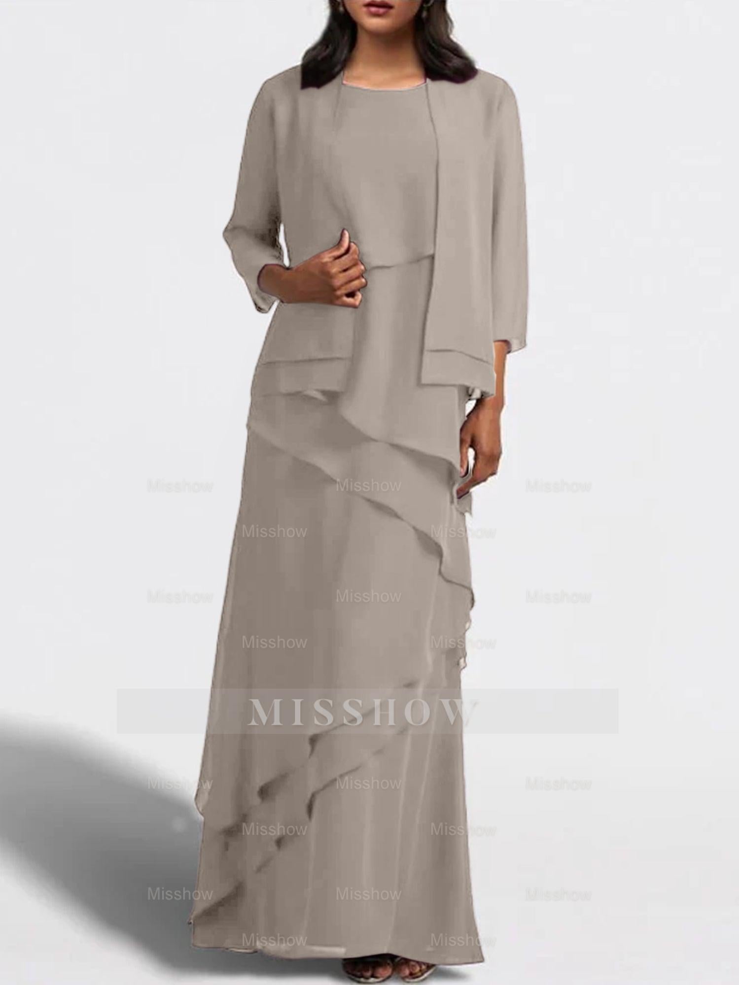 Floor-Length Mother of the Bride Sheath Dress with Matching Jacket