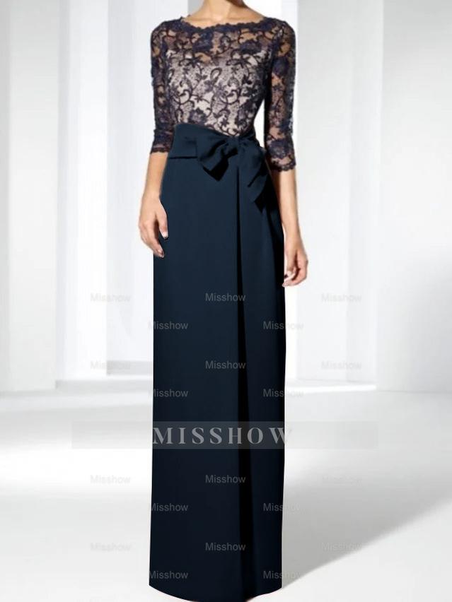 Floor-Length Mother of the Bride Sheath/Column Jewel Neck Dresses