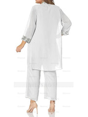 Floor-Length Round Neck Chiffon Pantsuits with Jacket for the Mother of the Bride