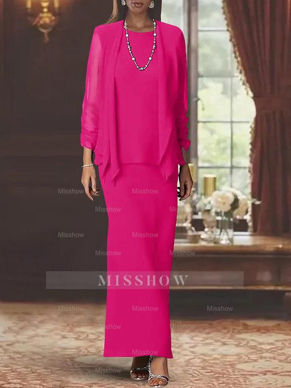 Floor-Length Scoop Neck Sheath Dress with Long Sleeves and Jacket for the Mother of the Bride