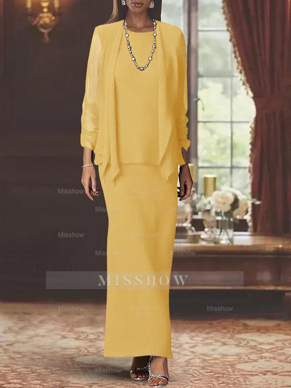 Floor-Length Scoop Neck Sheath Dress with Long Sleeves and Jacket for the Mother of the Bride