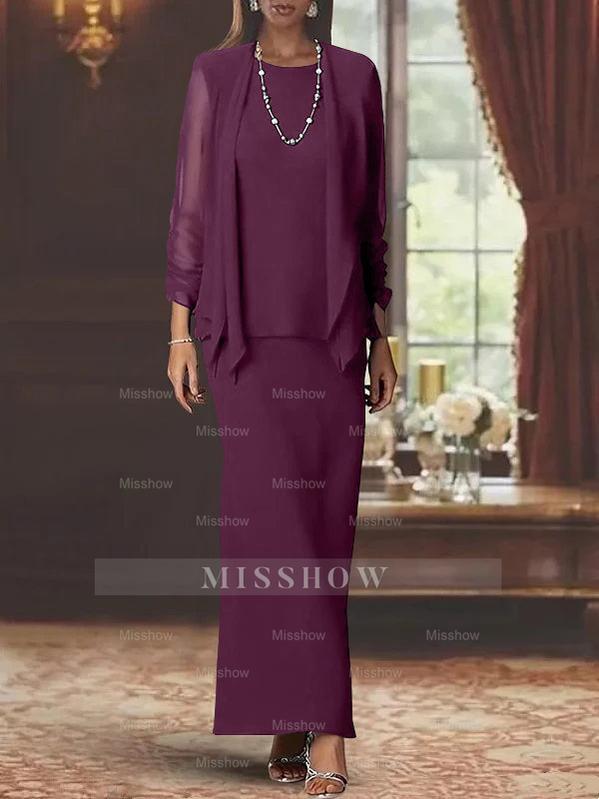 Floor-Length Scoop Neck Sheath Dress with Long Sleeves and Jacket for the Mother of the Bride