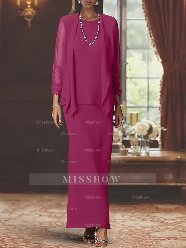 Floor-Length Scoop Neck Sheath Dress with Long Sleeves and Jacket for the Mother of the Bride
