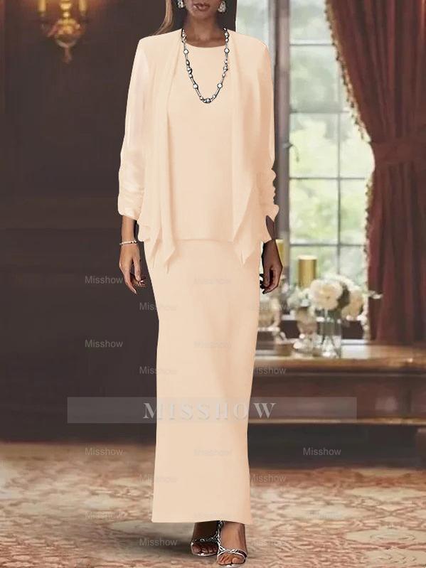 Floor-Length Scoop Neck Sheath Dress with Long Sleeves and Jacket for the Mother of the Bride