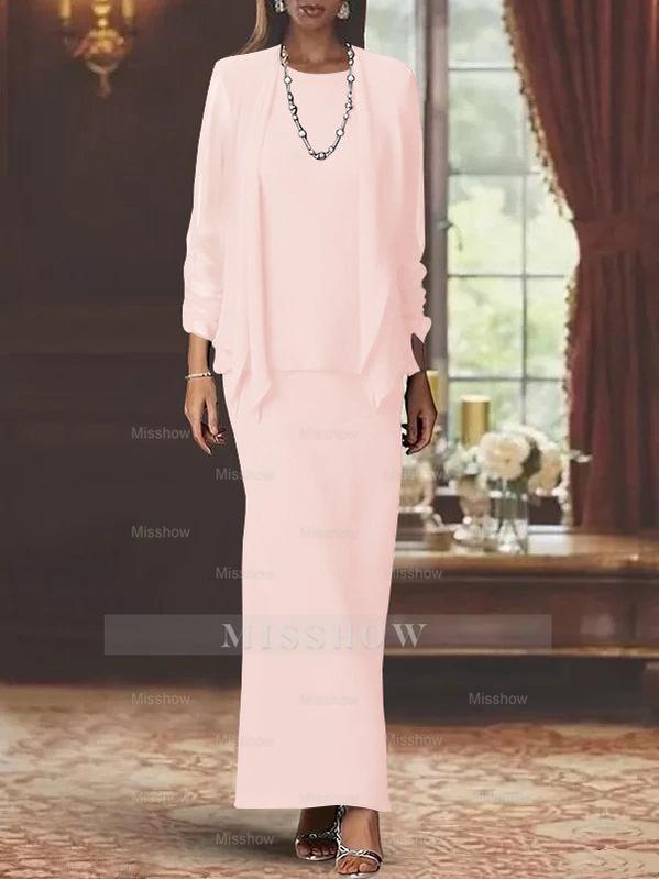 Floor-Length Scoop Neck Sheath Dress with Long Sleeves and Jacket for the Mother of the Bride