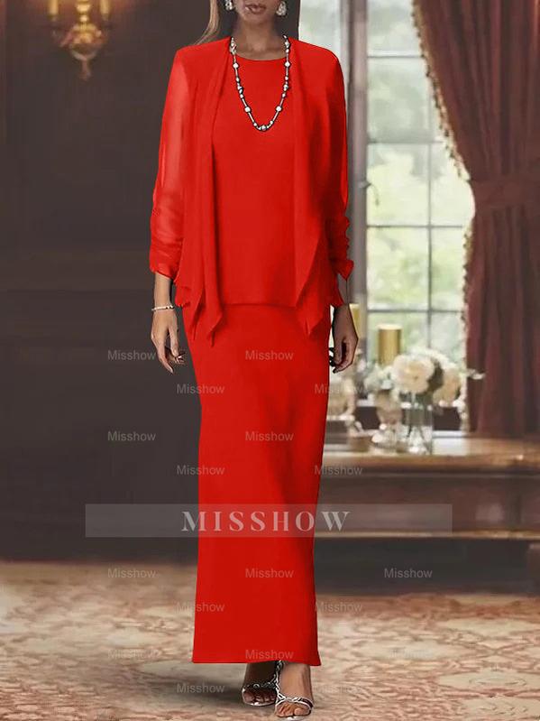 Floor-Length Scoop Neck Sheath Dress with Long Sleeves and Jacket for the Mother of the Bride