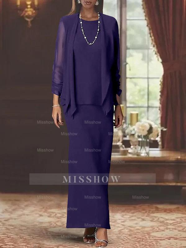 Floor-Length Scoop Neck Sheath Dress with Long Sleeves and Jacket for the Mother of the Bride