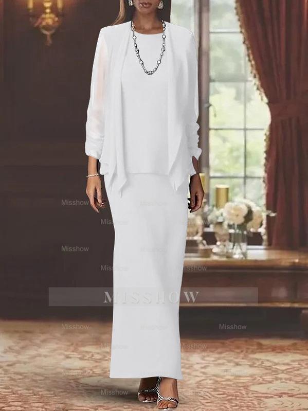 Floor-Length Scoop Neck Sheath Dress with Long Sleeves and Jacket for the Mother of the Bride