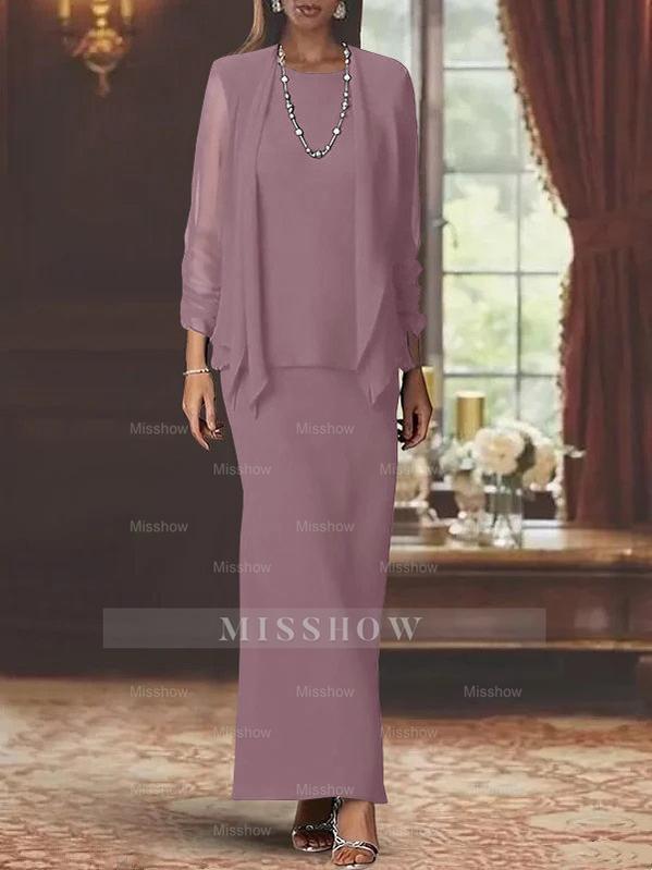 Floor-Length Scoop Neck Sheath Dress with Long Sleeves and Jacket for the Mother of the Bride