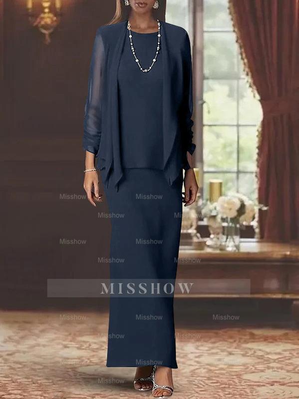 Floor-Length Scoop Neck Sheath Dress with Long Sleeves and Jacket for the Mother of the Bride
