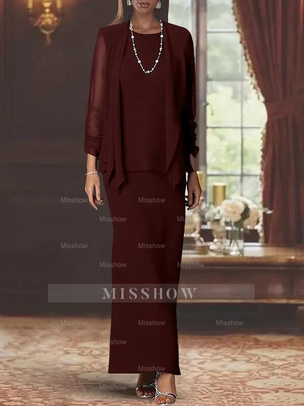 Floor-Length Scoop Neck Sheath Dress with Long Sleeves and Jacket for the Mother of the Bride