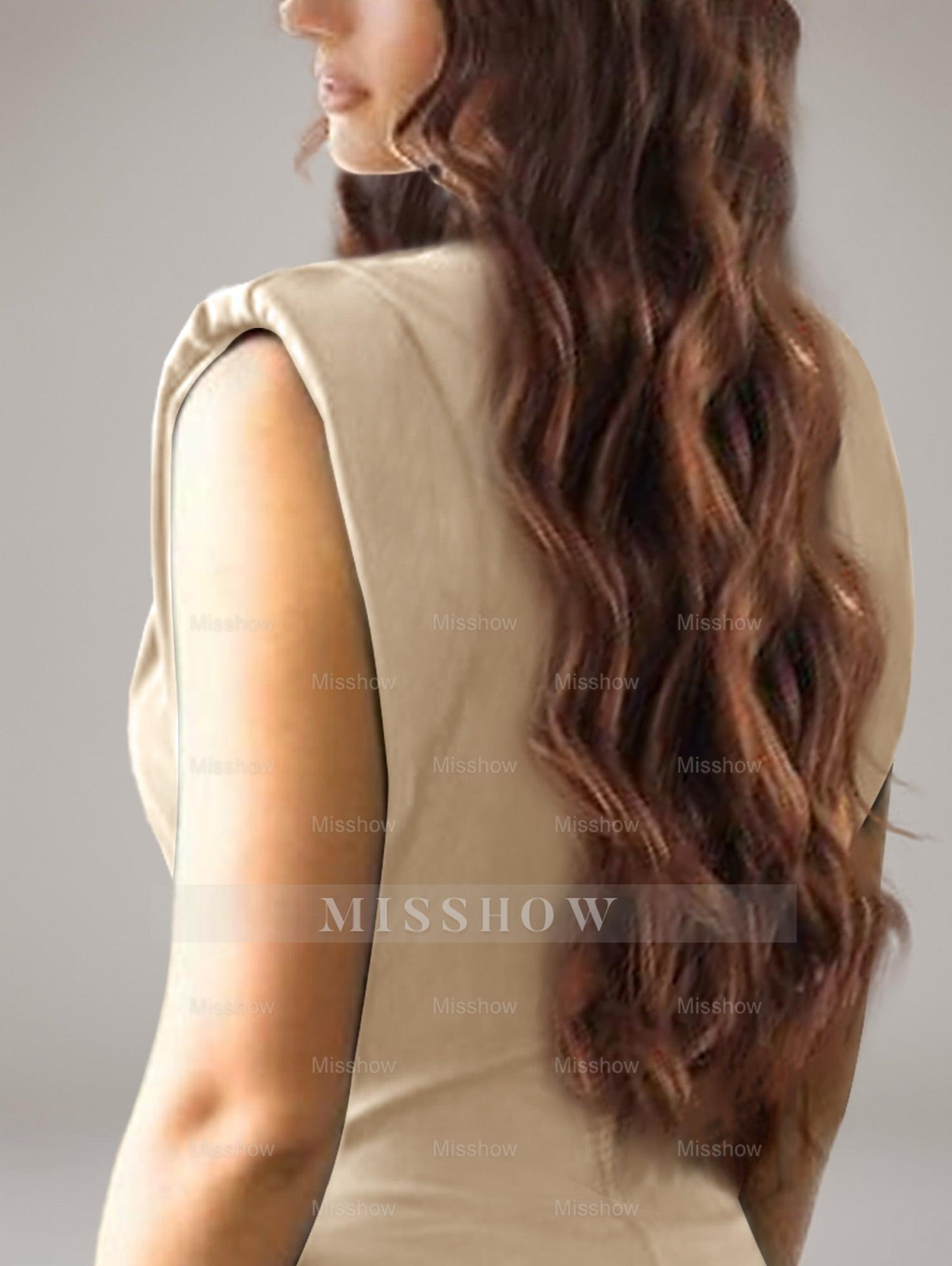 Floor-Length Sleeveless Mother of the Bride Dress with Bow and Shoulder Pad