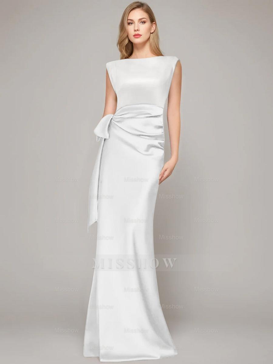 Floor-Length Sleeveless Mother of the Bride Dress with Bow and Shoulder Pad