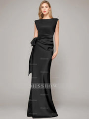 Floor-Length Sleeveless Mother of the Bride Dress with Bow and Shoulder Pad