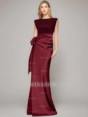 Floor-Length Sleeveless Mother of the Bride Dress with Bow and Shoulder Pad