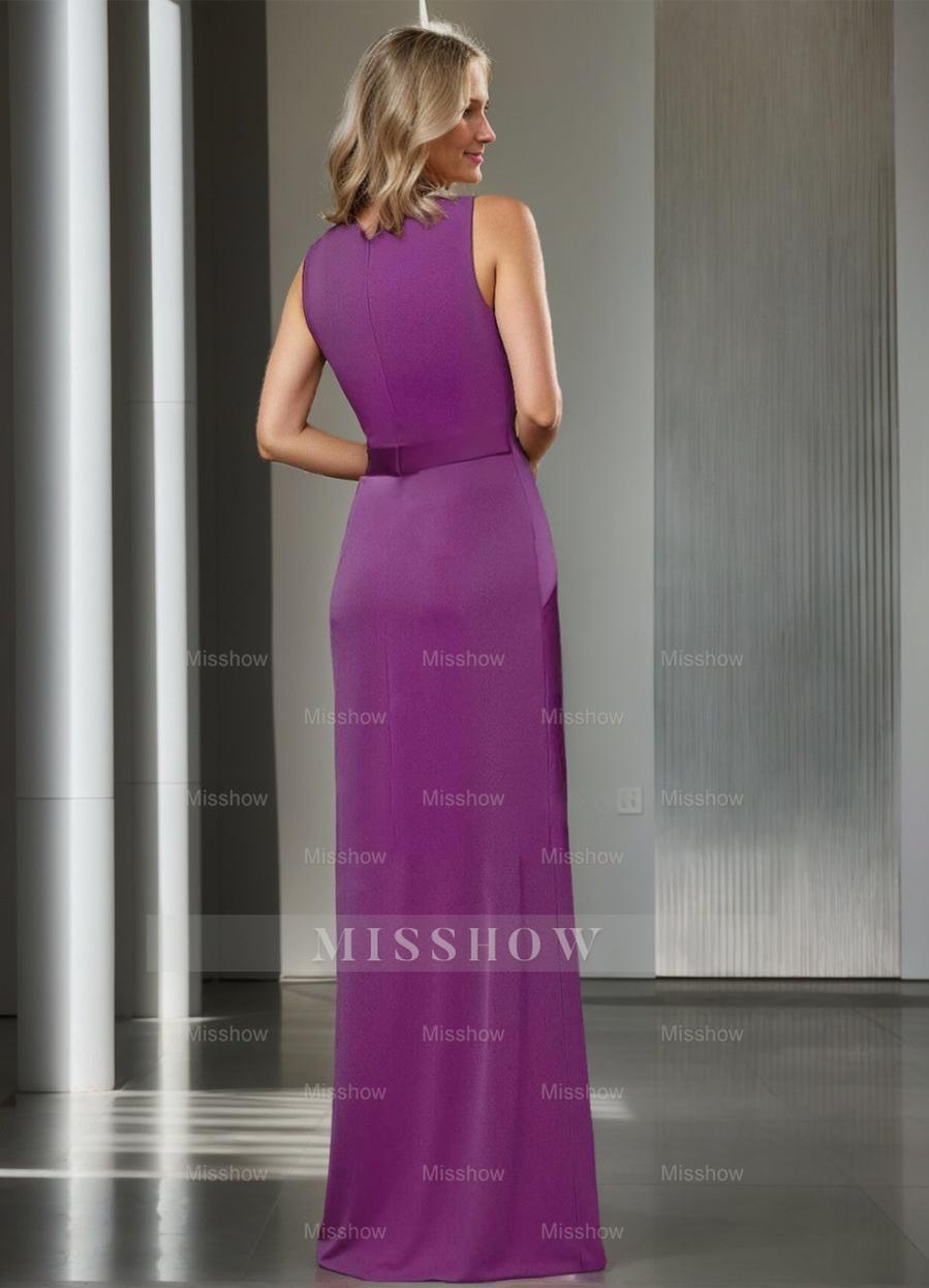 Floor-Length Sleeveless Sheath/Column Mother of the Bride Dress with Ruched Detail Ruffles & Slit
