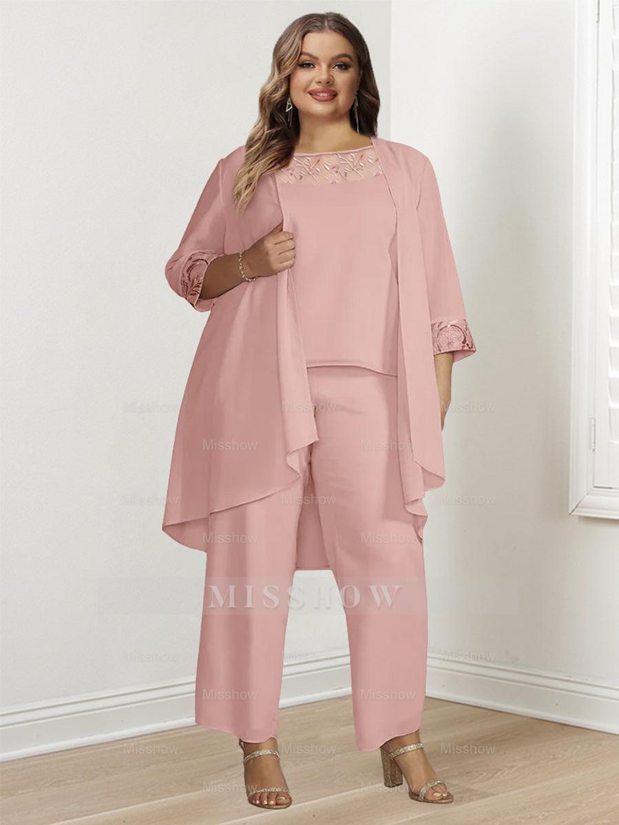 Floor-Length Square Neck Chiffon Pantsuit With Long Sleeves and Jacket for the Mother of the Bride