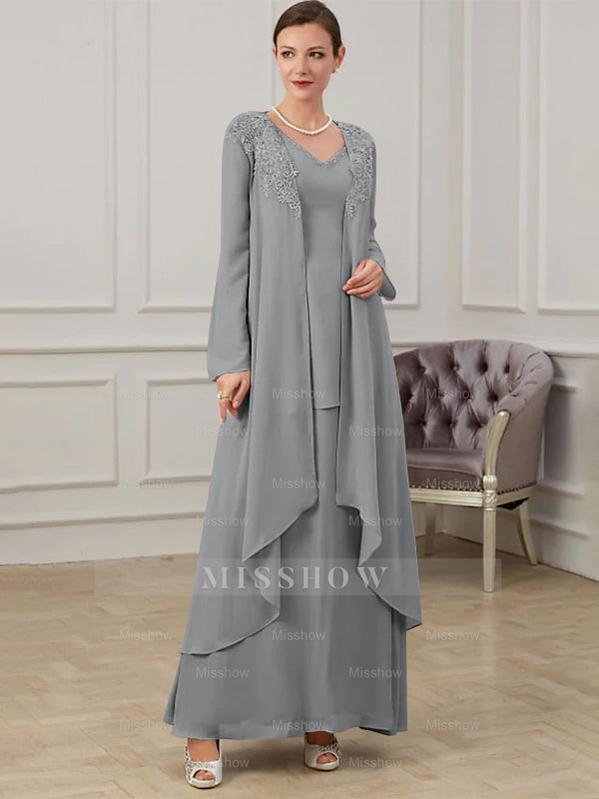 Floor-Length V-Neck A-Line Princess Gown for the Mother of the Bride