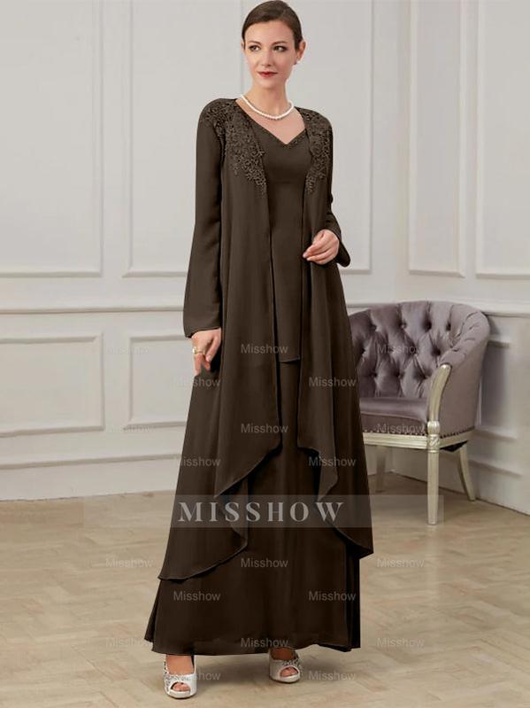 Floor-Length V-Neck A-Line Princess Gown for the Mother of the Bride