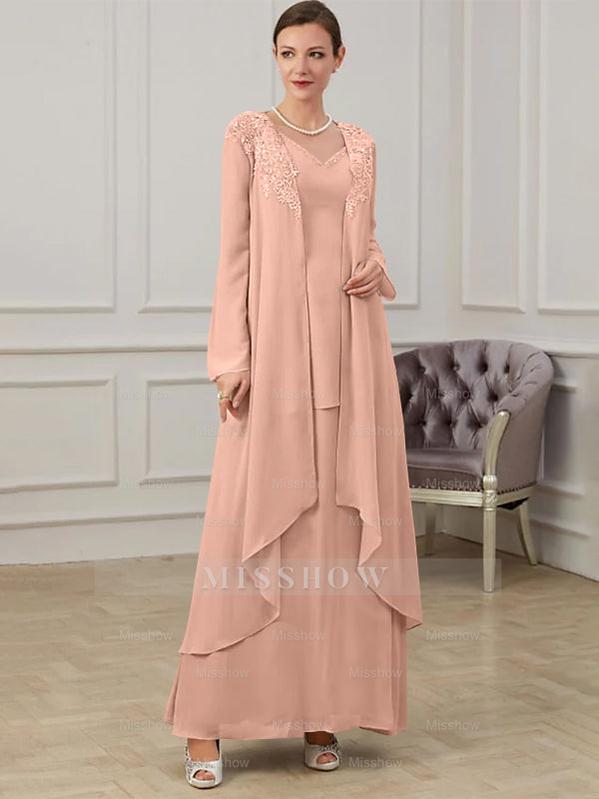 Floor-Length V-Neck A-Line Princess Gown for the Mother of the Bride