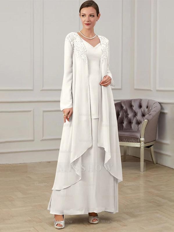 Floor-Length V-Neck A-Line Princess Gown for the Mother of the Bride
