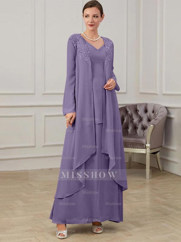 Floor-Length V-Neck A-Line Princess Gown for the Mother of the Bride