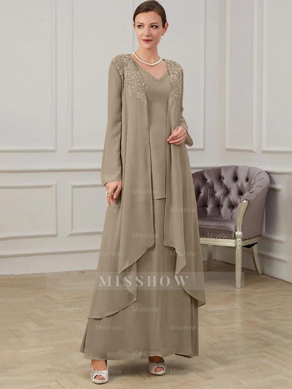Floor-Length V-Neck A-Line Princess Gown for the Mother of the Bride