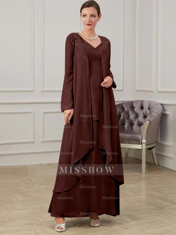 Floor-Length V-Neck A-Line Princess Gown for the Mother of the Bride