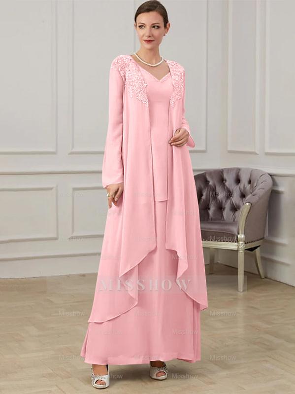 Floor-Length V-Neck A-Line Princess Gown for the Mother of the Bride