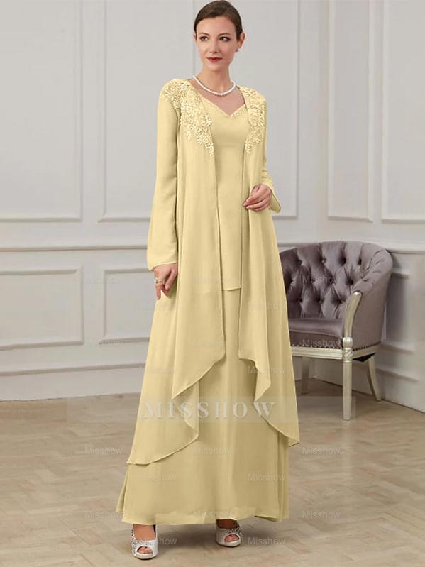 Floor-Length V-Neck A-Line Princess Gown for the Mother of the Bride