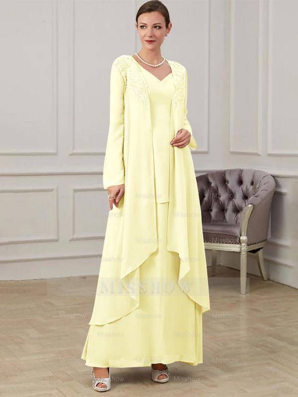 Floor-Length V-Neck A-Line Princess Gown for the Mother of the Bride