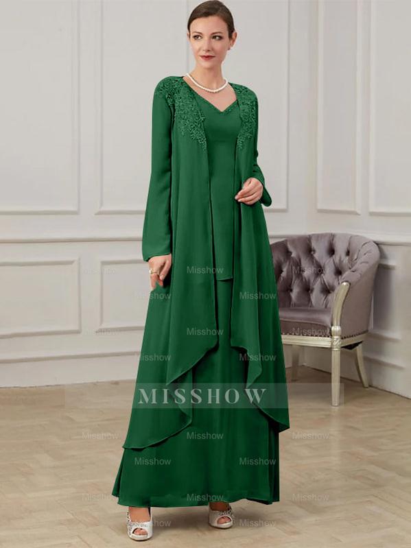 Floor-Length V-Neck A-Line Princess Gown for the Mother of the Bride
