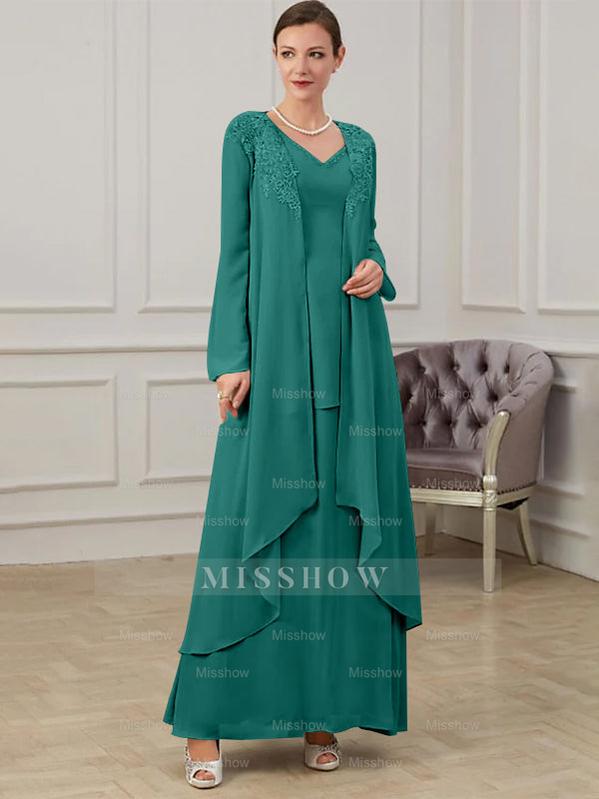 Floor-Length V-Neck A-Line Princess Gown for the Mother of the Bride