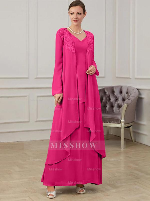 Floor-Length V-Neck A-Line Princess Gown for the Mother of the Bride