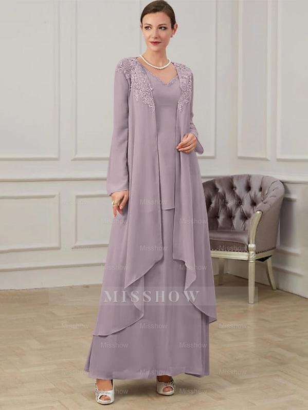 Floor-Length V-Neck A-Line Princess Gown for the Mother of the Bride