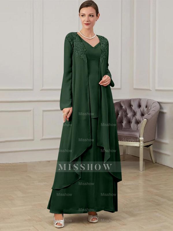 Floor-Length V-Neck A-Line Princess Gown for the Mother of the Bride