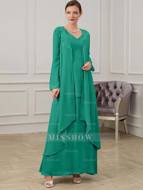 Floor-Length V-Neck A-Line Princess Gown for the Mother of the Bride