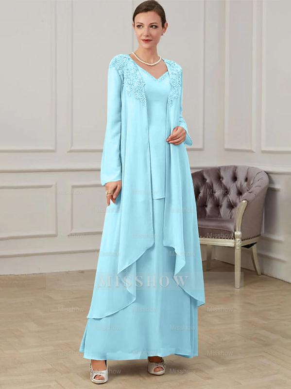 Floor-Length V-Neck A-Line Princess Gown for the Mother of the Bride