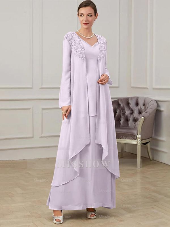 Floor-Length V-Neck A-Line Princess Gown for the Mother of the Bride