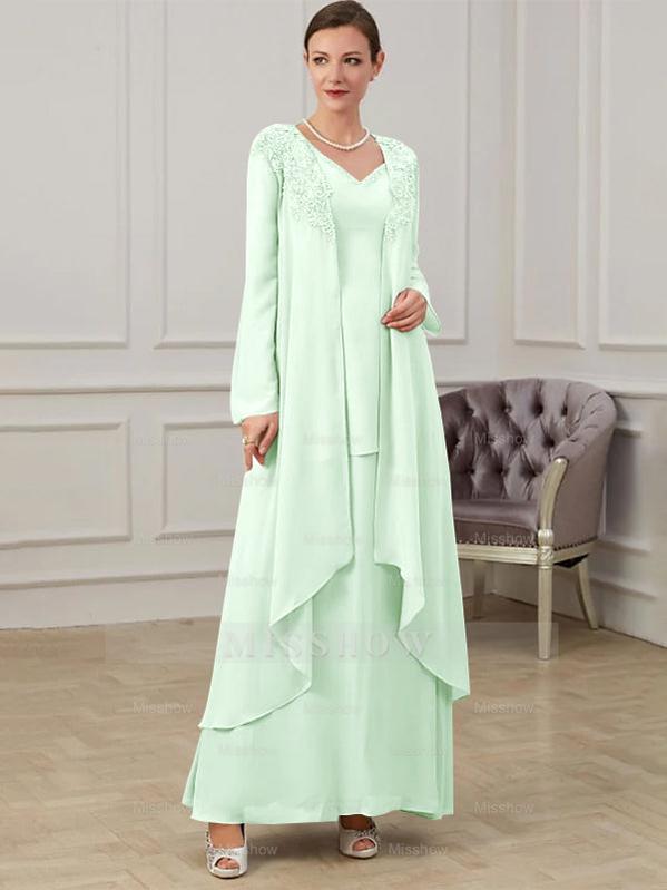 Floor-Length V-Neck A-Line Princess Gown for the Mother of the Bride