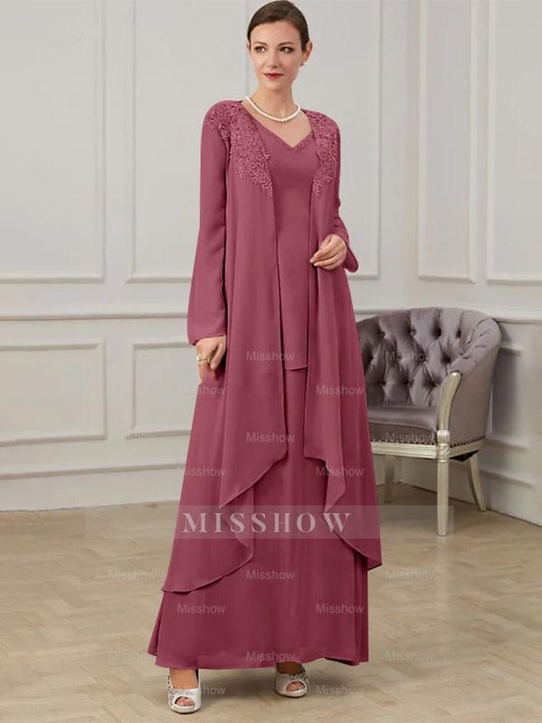 Floor-Length V-Neck A-Line Princess Gown for the Mother of the Bride
