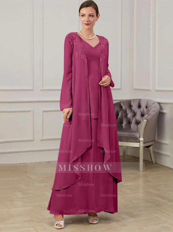 Floor-Length V-Neck A-Line Princess Gown for the Mother of the Bride