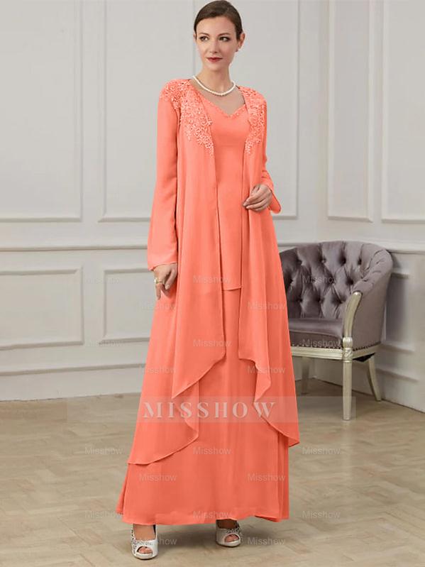 Floor-Length V-Neck A-Line Princess Gown for the Mother of the Bride