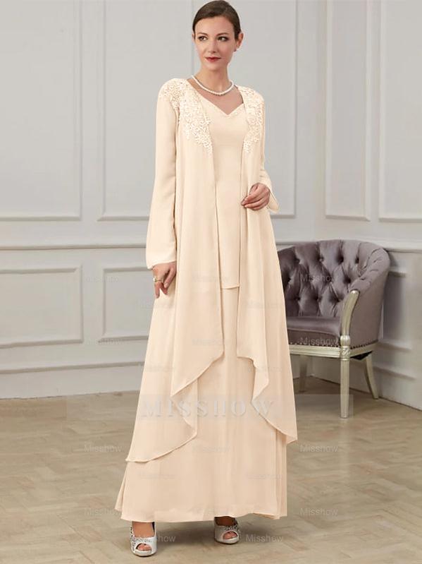 Floor-Length V-Neck A-Line Princess Gown for the Mother of the Bride