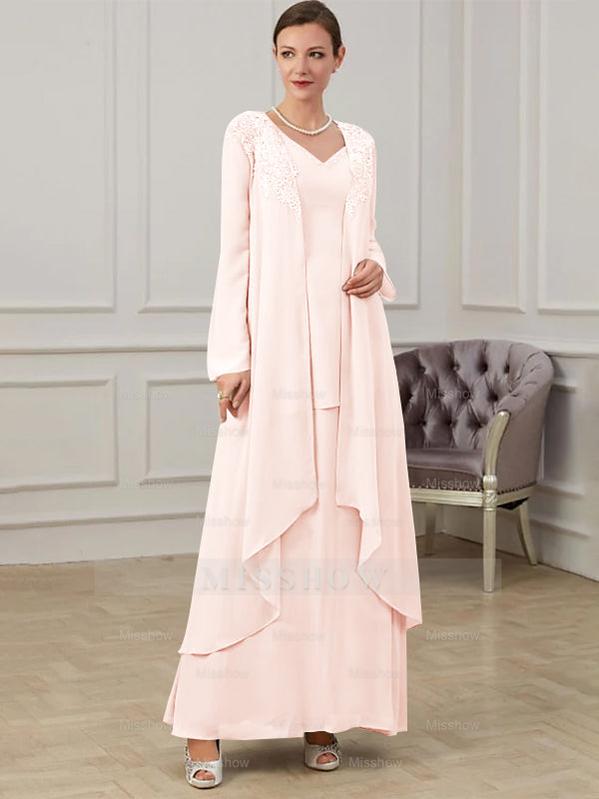 Floor-Length V-Neck A-Line Princess Gown for the Mother of the Bride